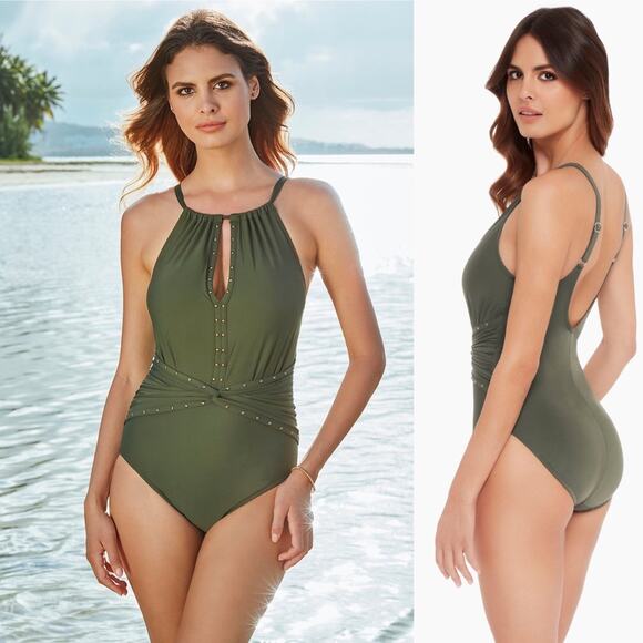 Magicsuit Riveted Diana One Piece Swimsuit Military 14 - Picture 1 of 7